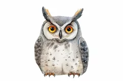 Cute Horned Owl Bird Baby Watercolor Handmade illustration Product Image 2