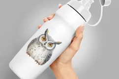 Cute Horned Owl Bird Baby Watercolor Handmade illustration Product Image 1