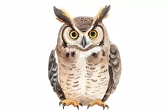 Cute Horned Owl Bird Baby Watercolor Handmade illustration Product Image 2