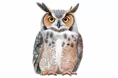 Cute Horned Owl Bird Baby Watercolor Handmade illustration Product Image 2