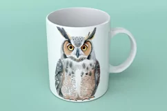 Cute Horned Owl Bird Baby Watercolor Handmade illustration Product Image 3
