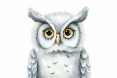 Cute Horned Owl Bird Baby Watercolor Handmade illustration Product Image 2