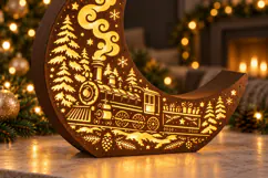 Christmas Train and Sleigh Moon Lantern Laser Cut SVG Product Image 3