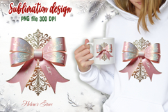Christmas coquette bows design|Gold Pink bow T-shirt clipart Product Image 2