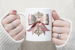 Christmas coquette bows design|Gold Pink bow T-shirt clipart Product Image 3