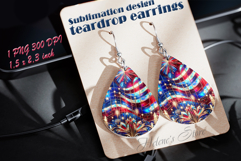 USA flag Patriotic teardrop earrings sublimation designs png Product Image 2