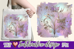 Golden Pastel Flower illustration |Purple sublimation design Product Image 1