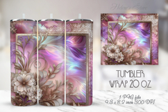 Lilac &amp; gold floral tumbler 20oz wrap sublimation design png Product Image 1