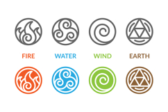 Symbols of the elements fire, water, wind and earth. Product Image 1