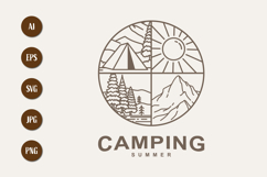Summer Camping Emblem with Outdoor Line Art Illustrations Product Image 1