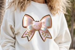 Christmas coquette bows design|Gold Pink bow T-shirt clipart Product Image 3