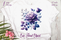 Violet yarn crochet Roses Clipart |Purple knitted flower png Product Image 1