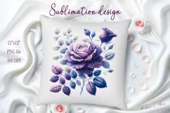 Violet yarn crochet Roses Clipart |Purple knitted flower png Product Image 2
