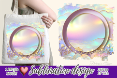 Golden Pastel Flower illustration|Rainbow round frame design Product Image 1