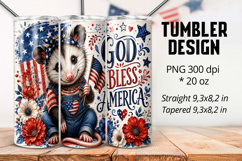 God Bless America Opossum 20oz Tumbler Wrap PNG Product Image 1