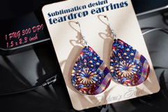 USA flag Patriotic teardrop earrings sublimation designs png Product Image 3