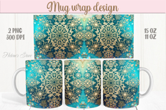 Christmas snowflakes mug wraps png | Blue &amp; gold mug design Product Image 1