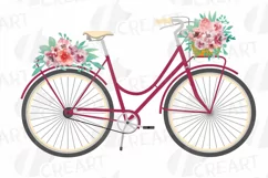 Coral and burgundy red floral bicycles clip art, floral bike Product Image 5