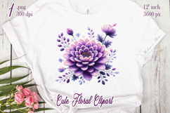 Violet yarn crochet floral Clipart|Purple knitted flower png Product Image 2