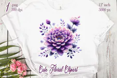 Violet yarn crochet floral Clipart|Purple knitted flower png Product Image 2