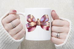 Christmas coquette bows design|Gold Pink bow T-shirt clipart Product Image 3