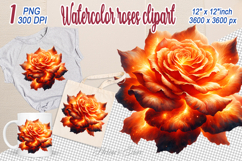 Watercolor Aesthetic Roses Clipart |Magic orange fire flower Product Image 1