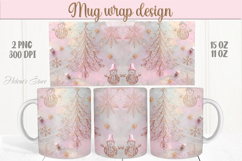 Christmas tree &amp; snowmen mug wrap png|Pink &amp; gold mug design Product Image 1