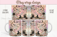 Cute pink Halloween patterns iridescent mug wrap design png Product Image 1