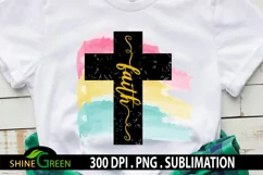 Sublimation - Faith Cross Watercolor Background PNG Product Image 1