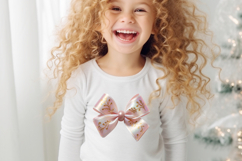 Christmas coquette bows design|Gold Pink bow T-shirt clipart Product Image 4