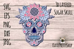 3D Layered Sugar Skull Mandala SVG Halloween Papercut Product Image 1