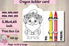 Summer crayon holder card svg, Gnome wreath of flowers Product Image 1