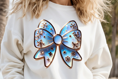 Christmas coquette bows design|Gold blue bow T-shirt clipart Product Image 3
