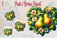 Ripe juicy pears heart clipart | Summer sweet food graphics Product Image 1