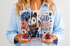 God Bless America Opossum 20oz Tumbler Wrap PNG Product Image 4