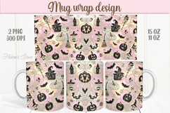 Cute pink Halloween patterns iridescent mug wrap design png Product Image 1