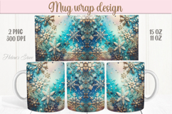 Christmas snowflakes mug wraps png | Blue &amp; gold mug design Product Image 1