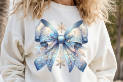 Christmas coquette bows design|Gold blue bow T-shirt clipart Product Image 2