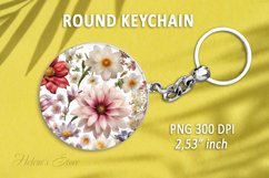 Flower round keychain sublimation|Flowers Car coaster design Product Image 1