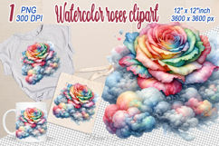 Magical Watercolor Roses Clipart | Amazing rainbow Flower Product Image 1
