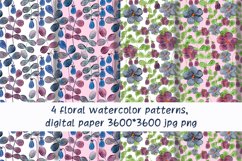 4 floral watercolor patterns, digital paper Product Image 1