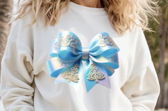 Christmas coquette bows design|Gold blue bow T-shirt clipart Product Image 1