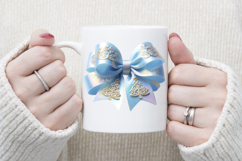 Christmas coquette bows design|Gold blue bow T-shirt clipart Product Image 3