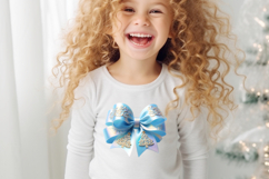 Christmas coquette bows design|Gold blue bow T-shirt clipart Product Image 4