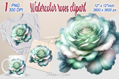 Magical Watercolor Roses Clipart | Amazing green Flower Product Image 1