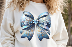 Christmas coquette bows design|Gold blue bow T-shirt clipart Product Image 1