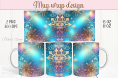 Christmas snowflakes mug wraps png | Blue &amp; gold mug design Product Image 1