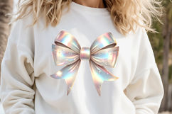 Christmas coquette bow design|Iridescent bow T-shirt clipart Product Image 2