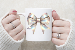 Christmas coquette bow design|Iridescent bow T-shirt clipart Product Image 3