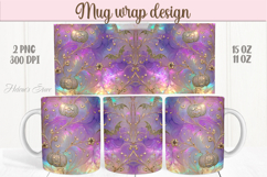 Cute lilac Halloween golden patterns iridescent mug wrap png Product Image 1